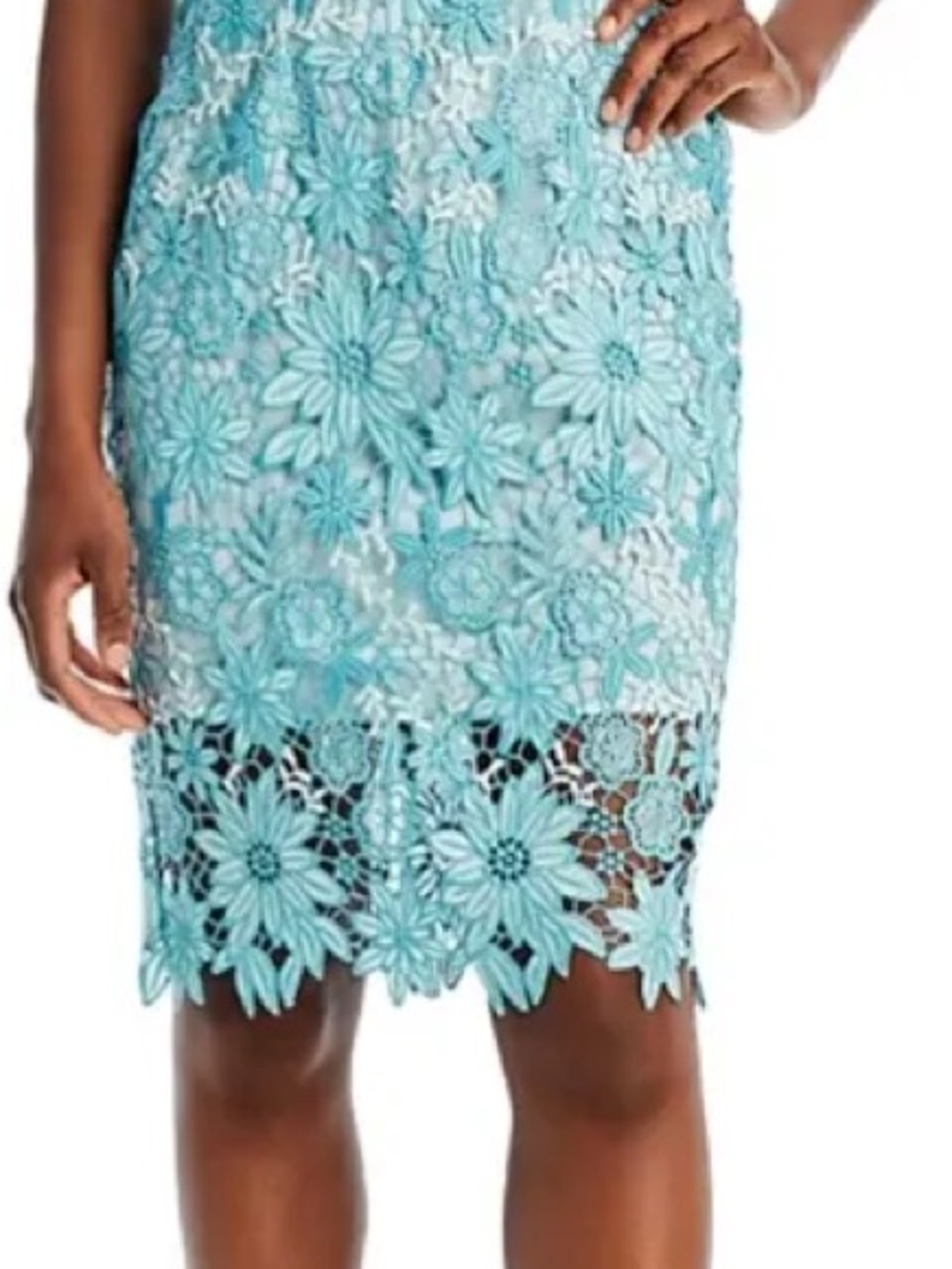 Eliza J Aqua Floral Lace Midi Dress